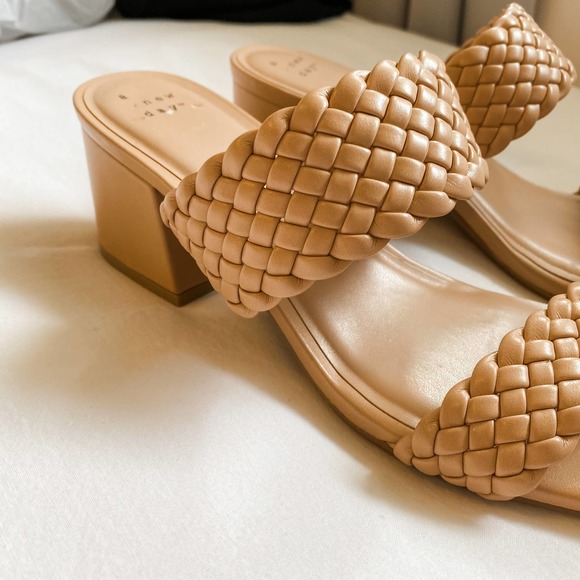 Quilted Padded Beige Block Heel Mules - Picture 9 of 12